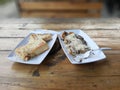 Cheese Sandwich and Bananasplit on Wooden Table