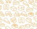 Cheese seamless pattern with flat line icons. Vector background, illustrations of parmesan, mozzarella, yogurt, dutch