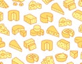 Cheese seamless pattern with flat line icons. Vector background, illustrations of parmesan, mozzarella, yogurt, dutch