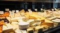 Cheese section at a fancy buffet or a supermarket dairy products section