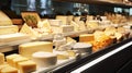 Cheese section at a fancy buffet or a supermarket dairy products section