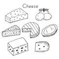 Cheese set vector illustration hand drawing doodles Royalty Free Stock Photo