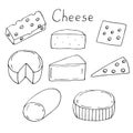 Cheese set vector illustration, hand drawing doodles Royalty Free Stock Photo