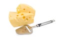 Cheese slicer against the semi-hard cheese