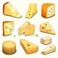 Cheese Slices Vector Illustration: Bold, Cartoonish Lithographs