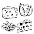 Cheese, cheese slicing, hand drawing