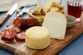 Cheese with smoked sausage, bread Royalty Free Stock Photo