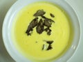 Cheese soup with duck liver