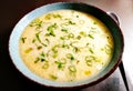 Cheese soup with fresh leek Royalty Free Stock Photo