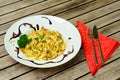 Cheese spaetzle on a plate Royalty Free Stock Photo