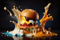 Cheese Spalshing Burger Royalty Free Stock Photo