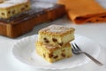 Cheese squares with raisin, cheese cake