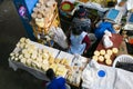 Cheese stall in Central food market of Urubamba, City of the Sacred Valley in Cuzco.