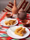 Cheese sticks and chicken nuggets - fried cheese and breaded fried chicken served with a creamy sauce. Asian style Royalty Free Stock Photo