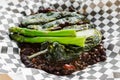 Cheese stuffed pasilla peppers and black bean chili