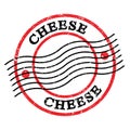 CHEESE, text written on red-black postal stamp