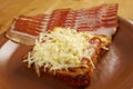 Cheese toast with piece bacon