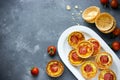 Cheese tomato tartlets , puff pastry appetizers , mini-pizzas wi Royalty Free Stock Photo