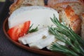 Cheese, tomatoes, herbs and bread