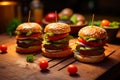 Cheese-Topped Mini Burgers with Fresh Veggies.