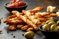 Cheese Twist Sticks with garlic, parmesan and chutney. party food snacks Royalty Free Stock Photo