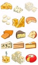 Cheese types icons detailed photo realistic set