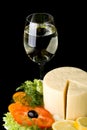 Cheese with vegetables and wine