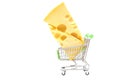 Cheese wedges in a miniature push cart isolated Royalty Free Stock Photo