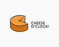 Cheese wheel logo. Cheese o clock concept on white Royalty Free Stock Photo