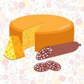 Cheese wheel and salami