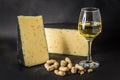 Cheese with White Wine and Peanuts Royalty Free Stock Photo