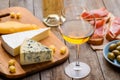 Cheese, wine, meat and olives Royalty Free Stock Photo