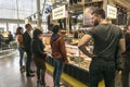 Cheese, wine, pasta outlets at the Bacalan market in Bordeaux