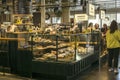 Cheese, wine, pasta outlets at the Bacalan market in Bordeaux