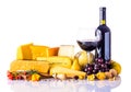Cheese and Wine on White Background Royalty Free Stock Photo