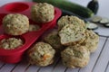 Cheese zucchini breakfast muffins. Savory breakfast muffins made of whole wheat flour, shredded zucchini, grated cheese and herbs