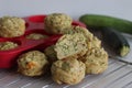 Cheese zucchini breakfast muffins. Savory breakfast muffins made of whole wheat flour, shredded zucchini, grated cheese and herbs