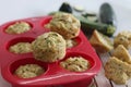 Cheese zucchini breakfast muffins. Savory breakfast muffins made of whole wheat flour, shredded zucchini, grated cheese and herbs