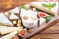 Cheeseboard with cheese brie , parmesan , camembert and dorblu