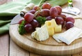 Cheeseboard with cheese and grapes