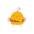 Cheeseburger burger cute smile. Hand drawn cartoon doodle kawaii fast food character. Childish illustration in a simple Royalty Free Stock Photo