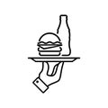 Cheeseburger with coca-cola icon. Vector on isolated white background. EPS 10