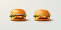 Cheeseburger 3d illustration, single and double beef meat, realistic fast food menu item