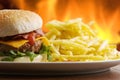 Cheeseburger with fries Royalty Free Stock Photo