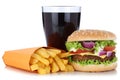 Cheeseburger hamburger and french fries menu meal combo cola drink isolated Royalty Free Stock Photo