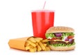 Cheeseburger hamburger and fries menu meal combo drink isolated Royalty Free Stock Photo