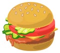 Cheeseburger icon. Cartoon fast food. Lunch burger