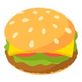 Cheeseburger icon isometric vector. Burger with beef patty cheese tomato lettuce