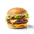 Cheeseburger isolated on white background. 3d illustration. Royalty Free Stock Photo