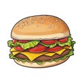 Cheeseburger With Lettuce And Tomatoes, Vector Illustration Royalty Free Stock Photo